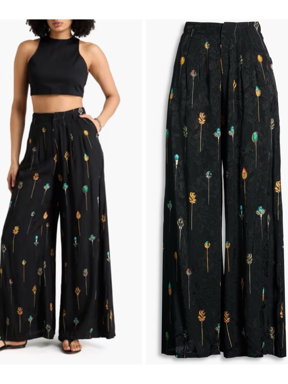 Agua by Agua Bendita Black Wide-Leg Embroidered Palazzo Pants with Jewel Accents - Picture 5 of 7